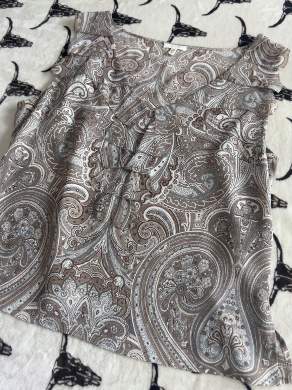 Escada 100% Silk Paisley Ruffle Sleeveless Blouse EU 42 (US 10/12)